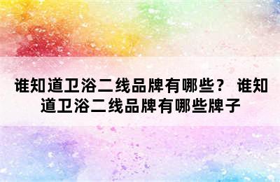 谁知道卫浴二线品牌有哪些？ 谁知道卫浴二线品牌有哪些牌子